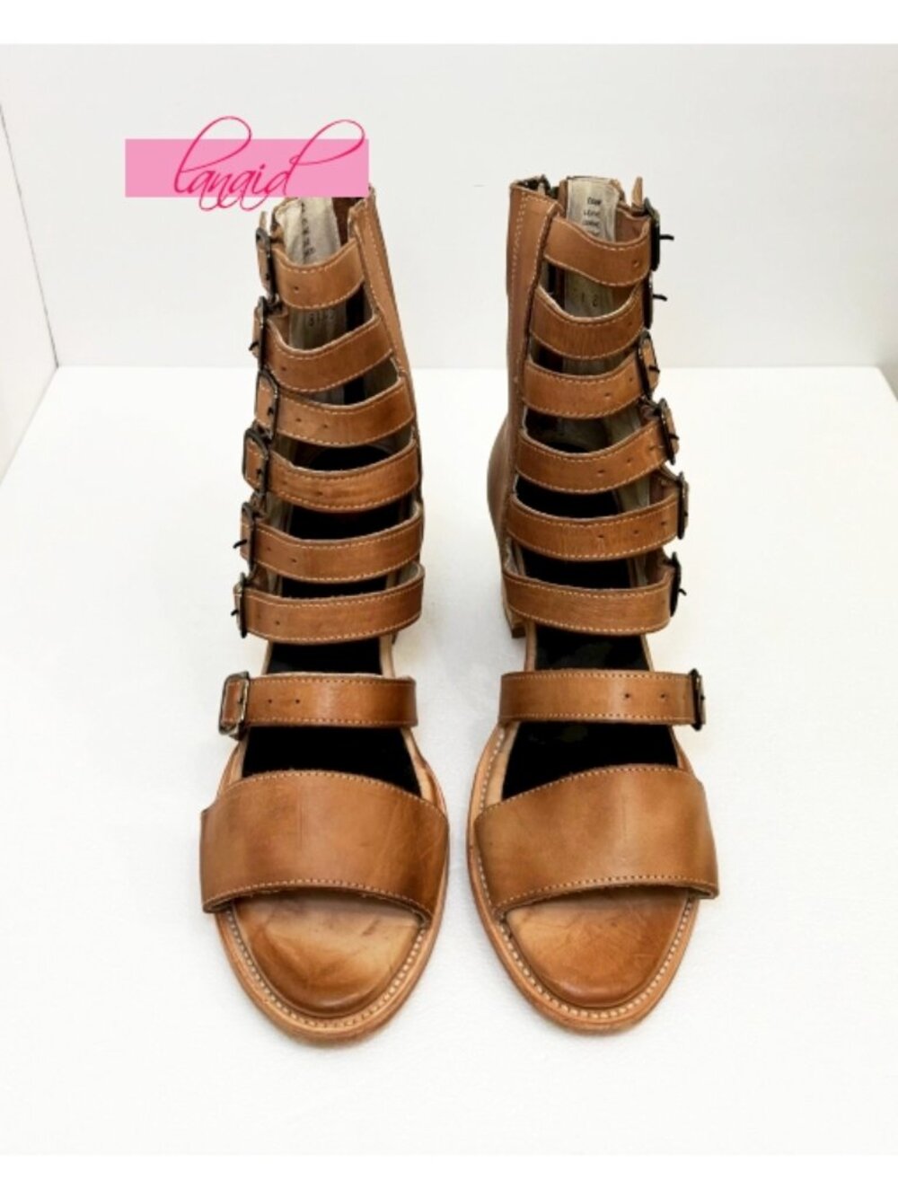 NEW Freebird Country Natural Leather Buckles Edgy Cut-Outs Cutouts Low Sandals - Picture 3 of 11